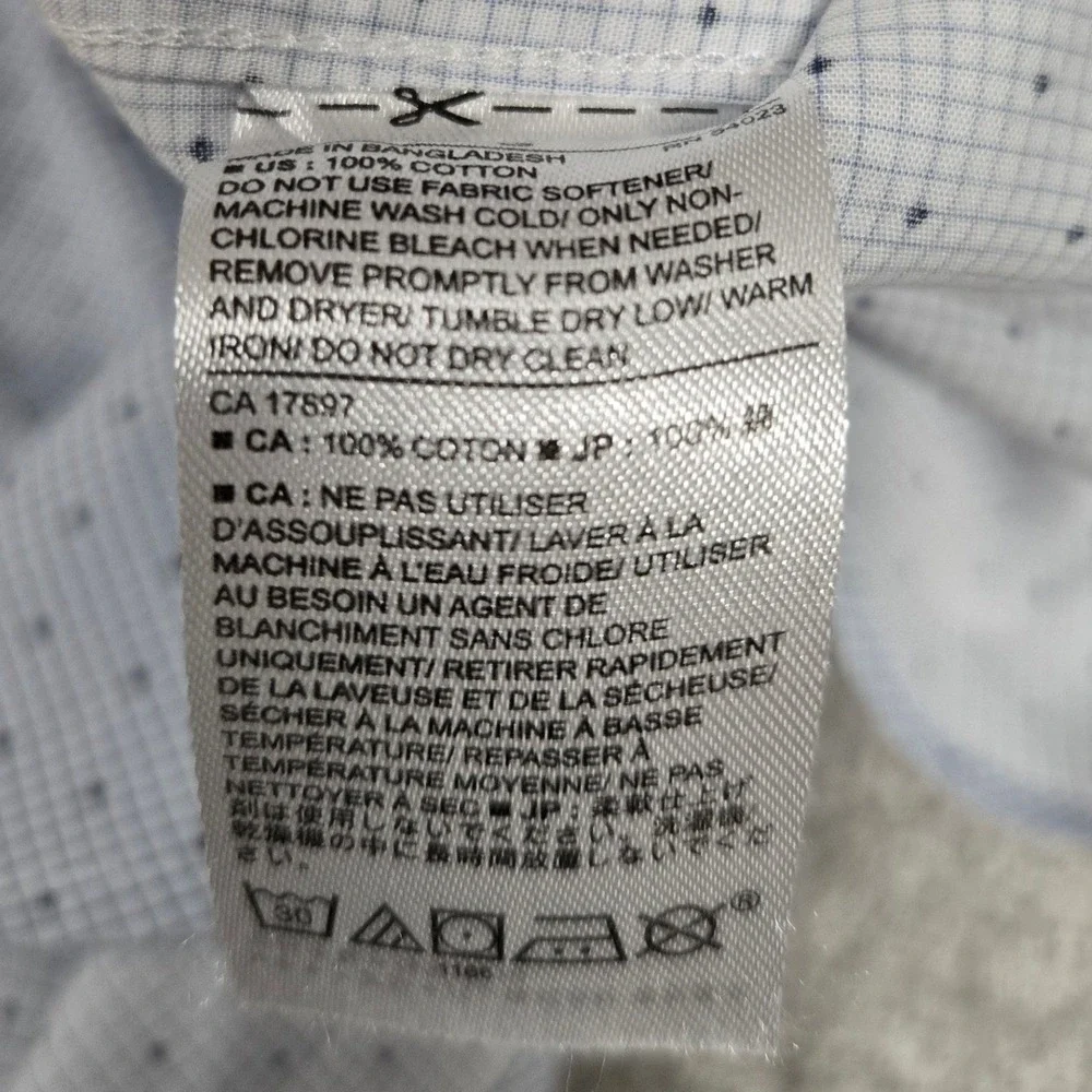 Banana‎ Republic Non-Iron Standard Fit Shirt Blue White Polka Dot Check Men's L